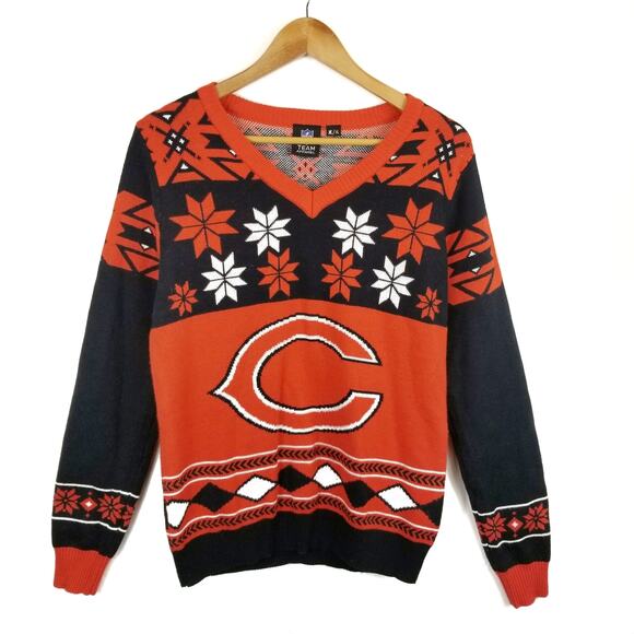 NFL Team Apparel Women's Chicago Bears V-Neck Christmas Sweater Size Large - Picture 1 of 5